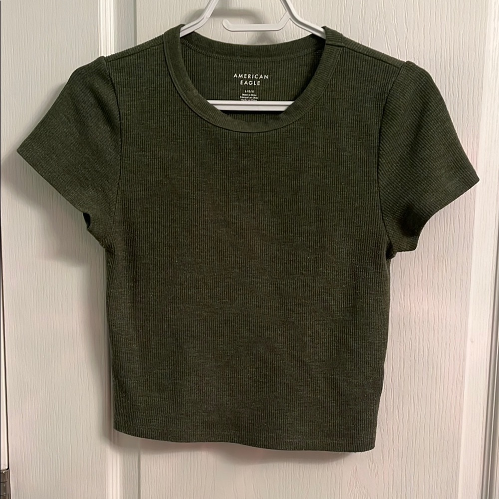 American Eagle Olive Green Ribbed T-Shirt